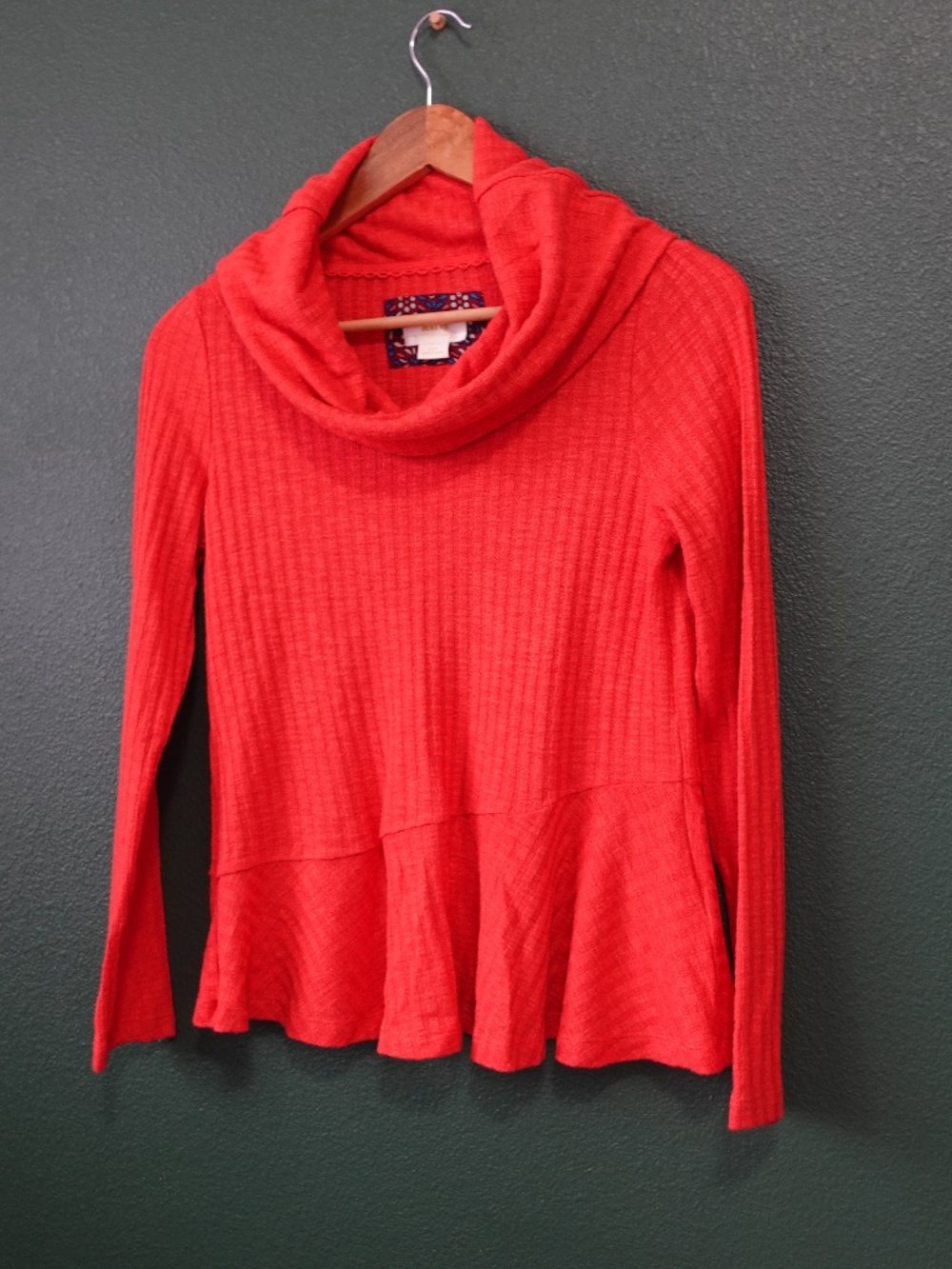 Maeve Anthropologie XS Rust Ribbed Peplum Cowl Neck Sweater